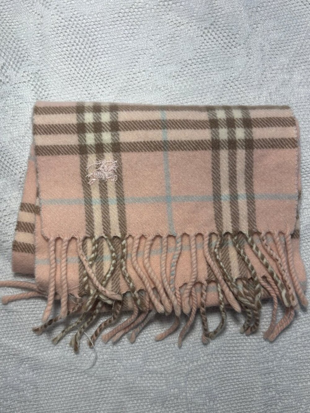 Vintage Burberry Pink Check Merino Wool & Cashmere Scarf